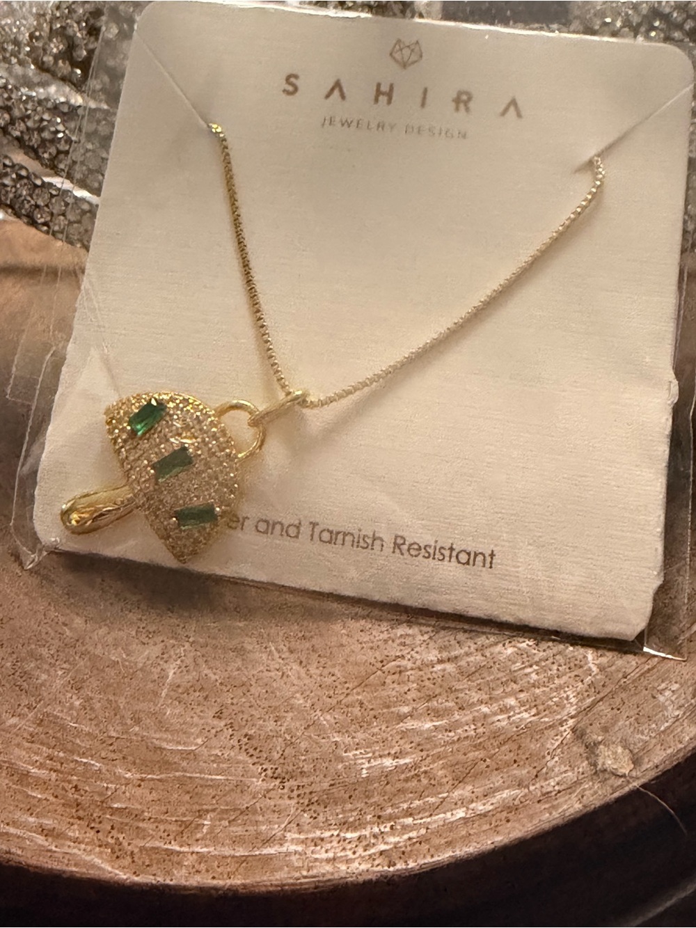 Sahira Gold Mushroom Necklace with Green Stone Accents